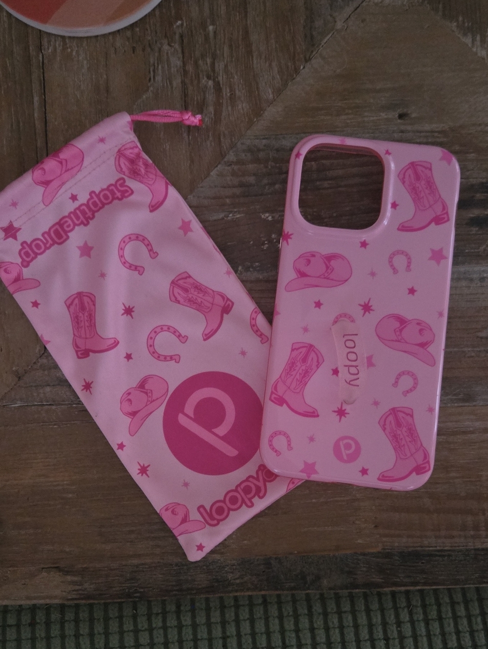 Loopy Case IPhone 15 Pro Max Case and Pouch - Pink Cowboy Pattern